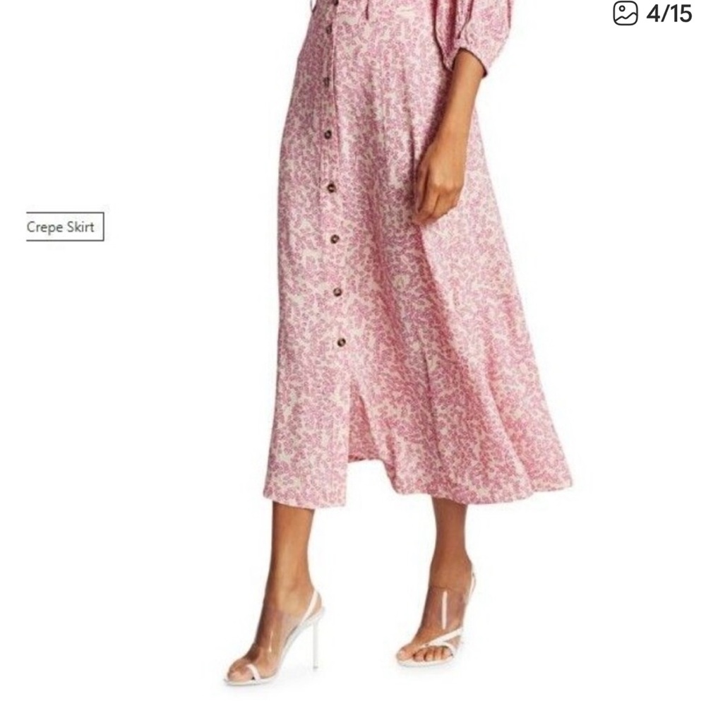 NEW Ganni Crepe Floral Skirt Size 34 Pink Lily of the Valley Print Midi Maxi XXS